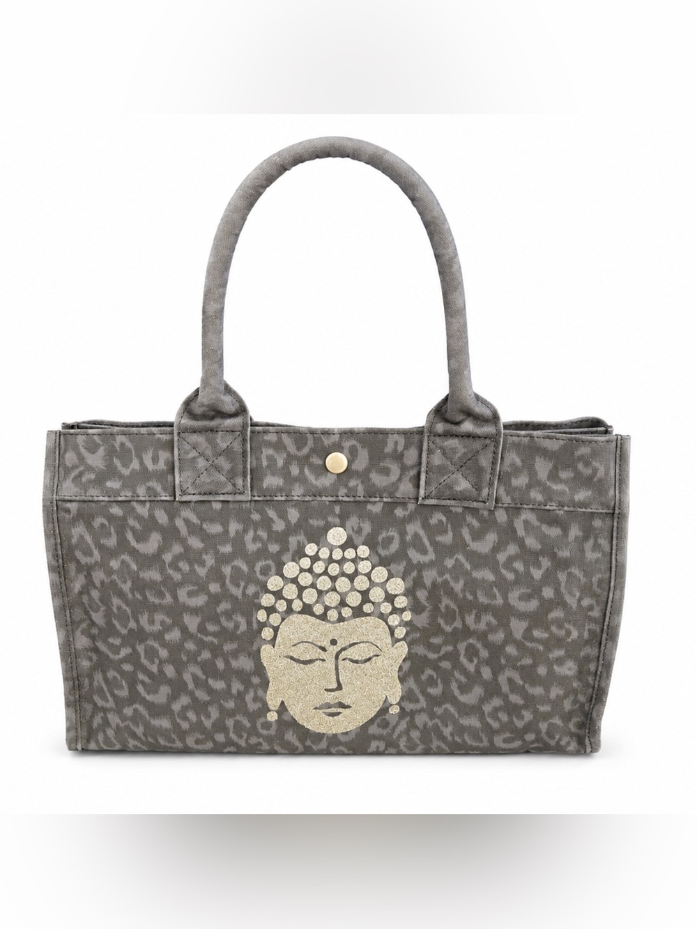 Quilted Koala Gray Leopard Glitter Buddha East West Tote Bag